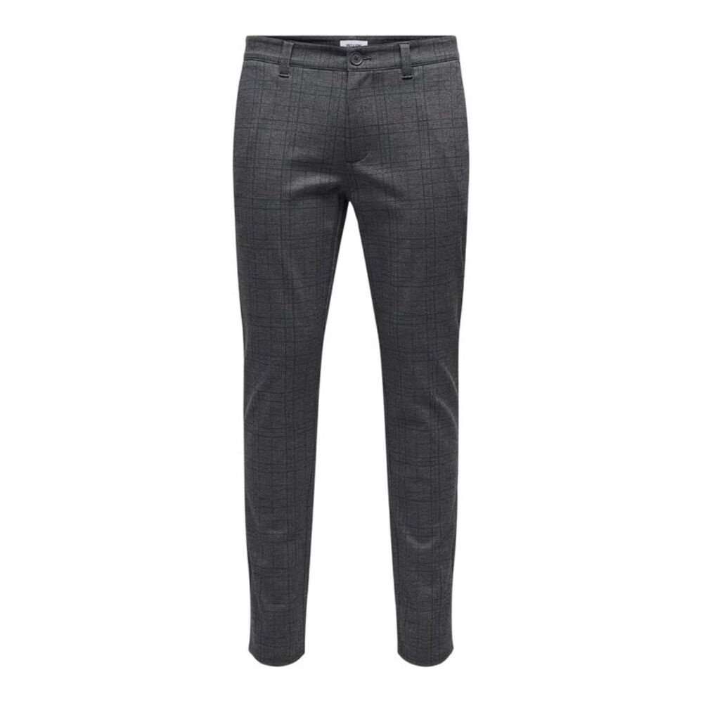 Only Mens Plaid Slim Chinos / Gray
